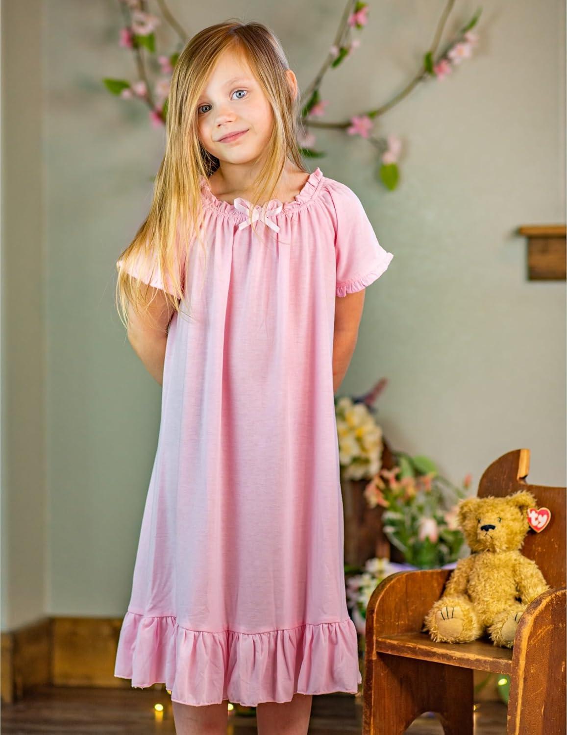 imageArshiner Girls Nightgowns Sleepwear Short Sleeve Victorian Pajama Dress Soft Princess Sleepshirt for 312 Years Kids0pink