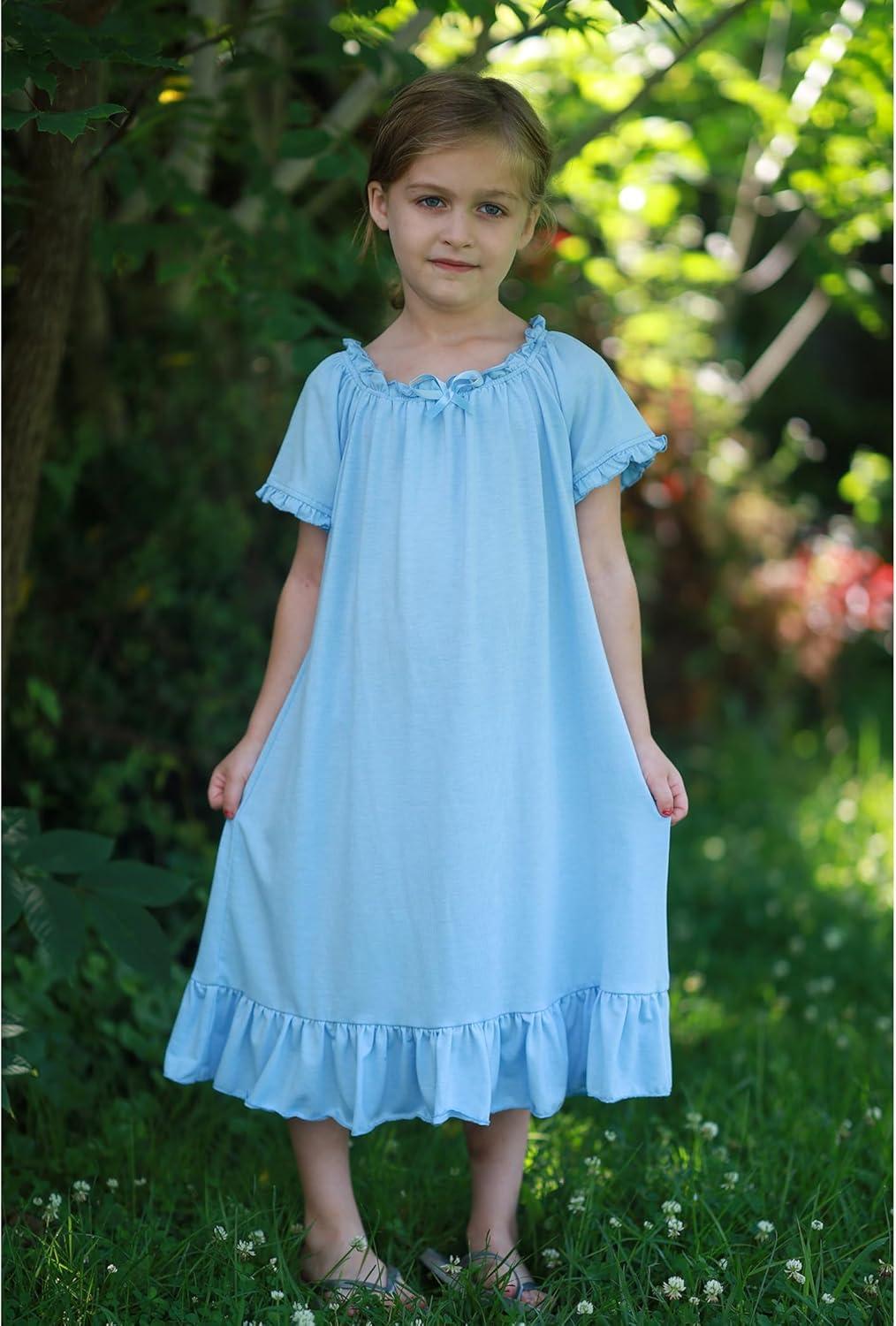 imageArshiner Girls Nightgowns Sleepwear Short Sleeve Victorian Pajama Dress Soft Princess Sleepshirt for 312 Years KidsClear Blue