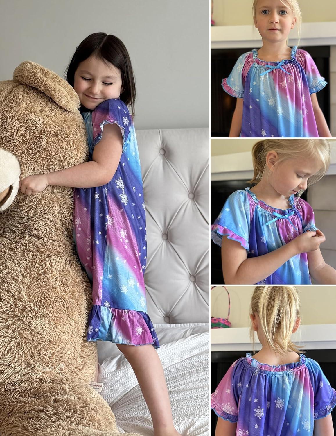 imageArshiner Girls Nightgowns Sleepwear Short Sleeve Victorian Pajama Dress Soft Princess Sleepshirt for 312 Years KidsGradient Snowflakes