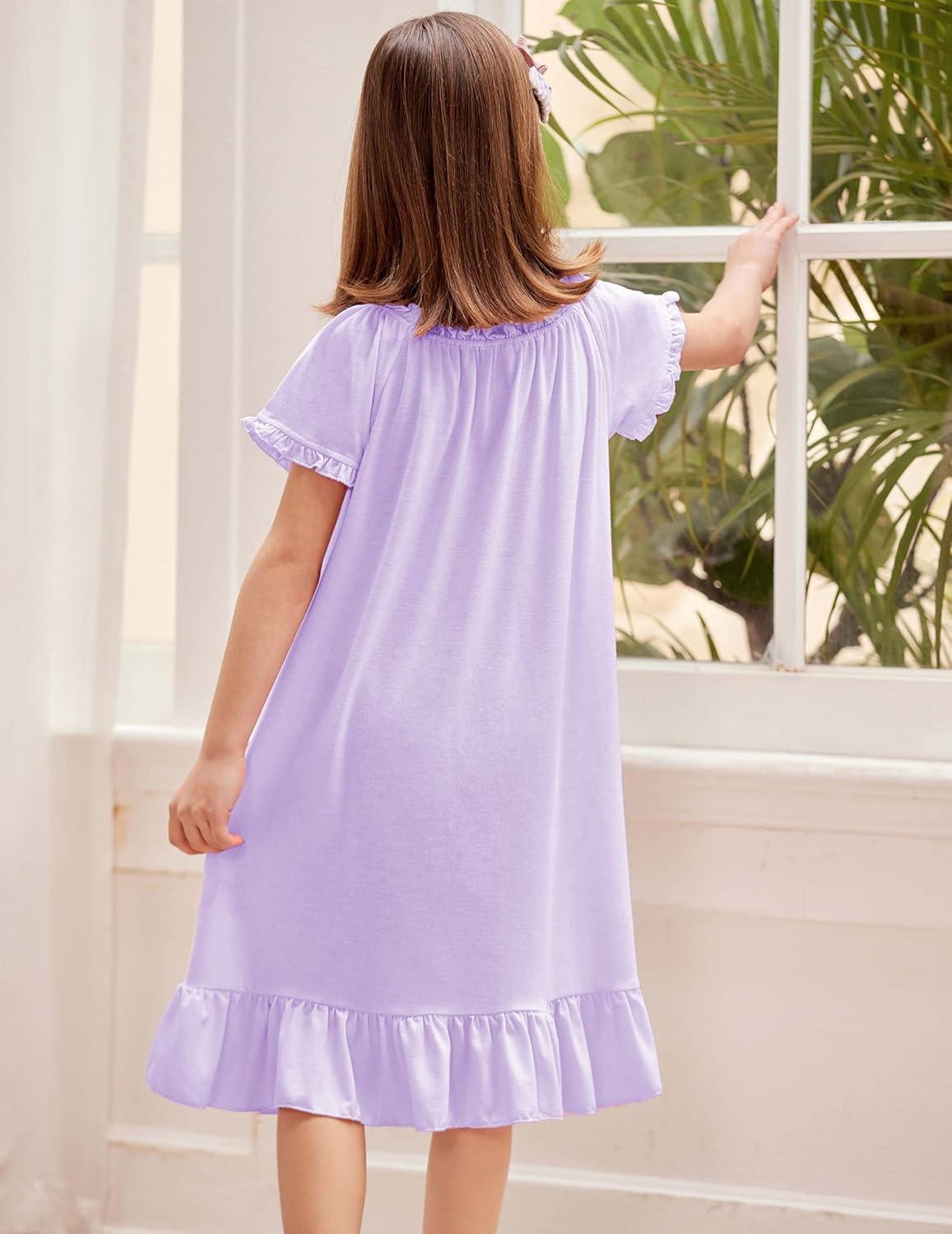 imageArshiner Girls Nightgowns Sleepwear Short Sleeve Victorian Pajama Dress Soft Princess Sleepshirt for 312 Years KidsLight Purple