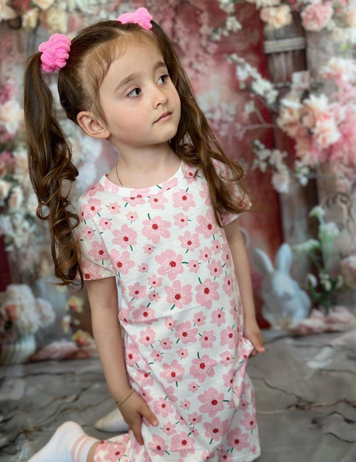 imageArshiner Girls Nightgowns Summer Soft Cute Cartoon Print Pajama Sleep Dress for Kids 412 YearsPeach Flower