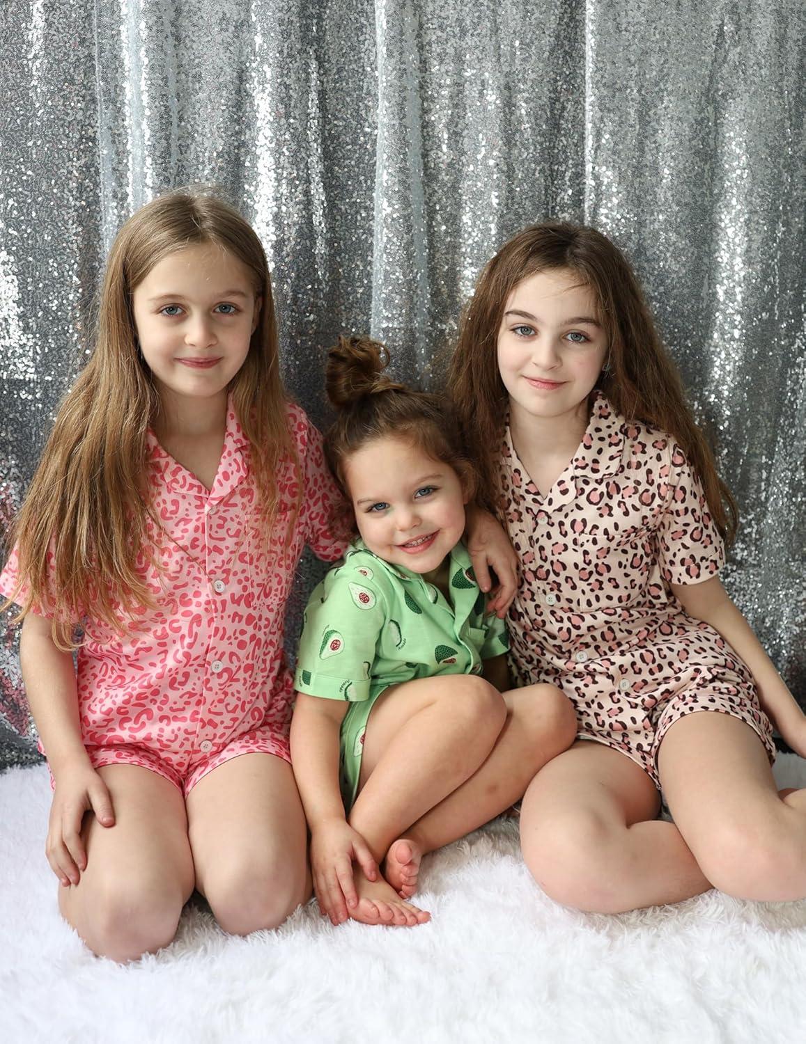 imageArshiner Girls Pajamas Sets Short Sleeve Kids Pjs Button Down Sleepwear for 413YPink Leopard