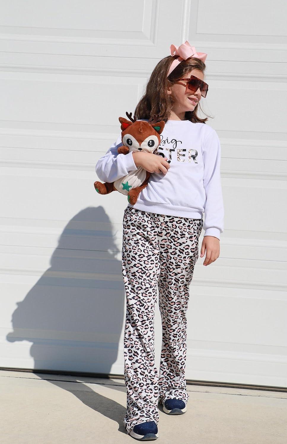 imageArshiner Girls Print Flare Leggings Kids Elastic High Waisted Bell Bottoms Yoga Pants with PocketsLeopard Print