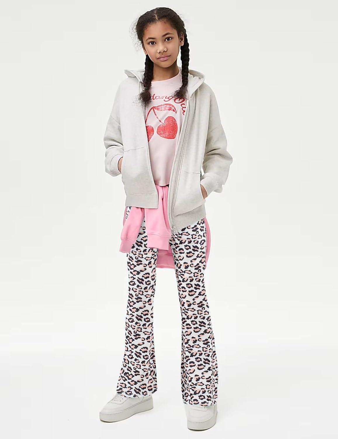imageArshiner Girls Print Flare Leggings Kids Elastic High Waisted Bell Bottoms Yoga Pants with PocketsLeopard Print