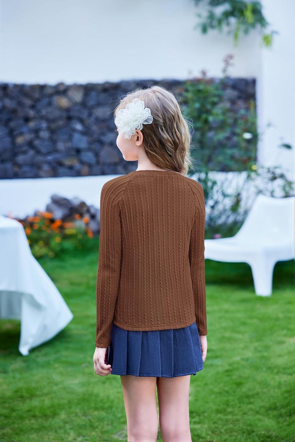 imageArshiner Girls Raglan Long Sleeves Shirts Textured Knit Tops for Girls Casual Soft Kids Loose Blouse TeeBrown