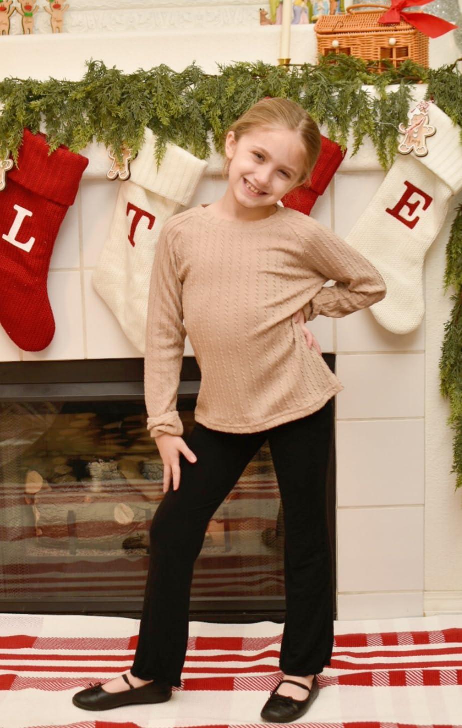 imageArshiner Girls Raglan Long Sleeves Shirts Textured Knit Tops for Girls Casual Soft Kids Loose Blouse TeeDark Khaki