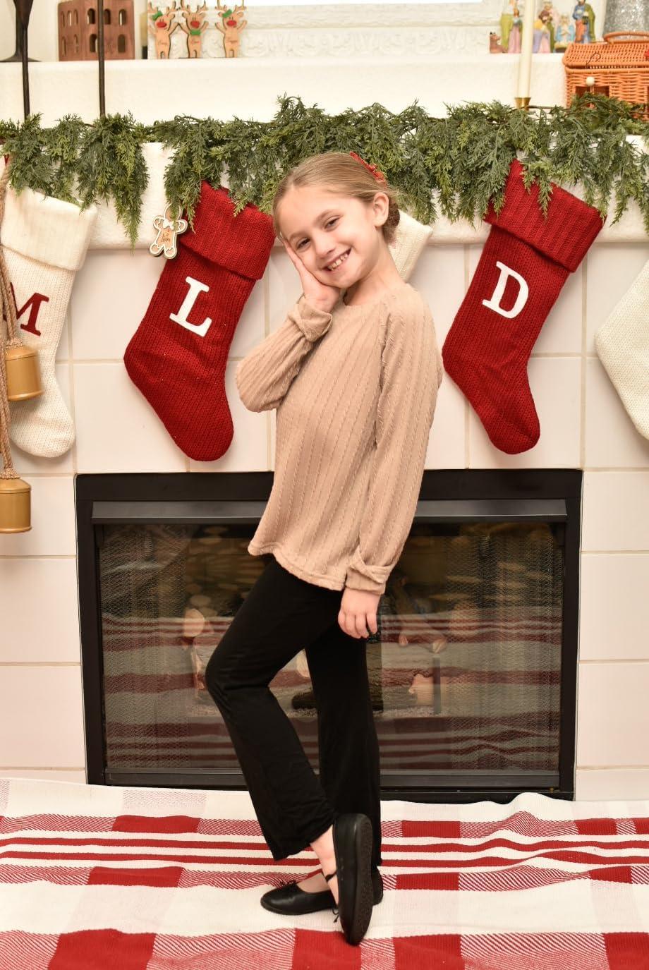 imageArshiner Girls Raglan Long Sleeves Shirts Textured Knit Tops for Girls Casual Soft Kids Loose Blouse TeeDark Khaki
