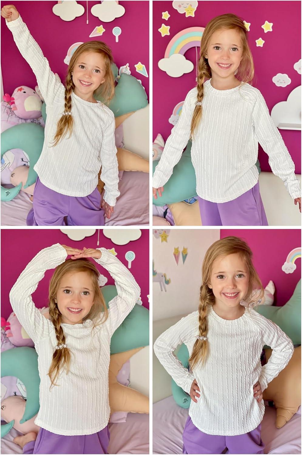 imageArshiner Girls Raglan Long Sleeves Shirts Textured Knit Tops for Girls Casual Soft Kids Loose Blouse TeeWhite