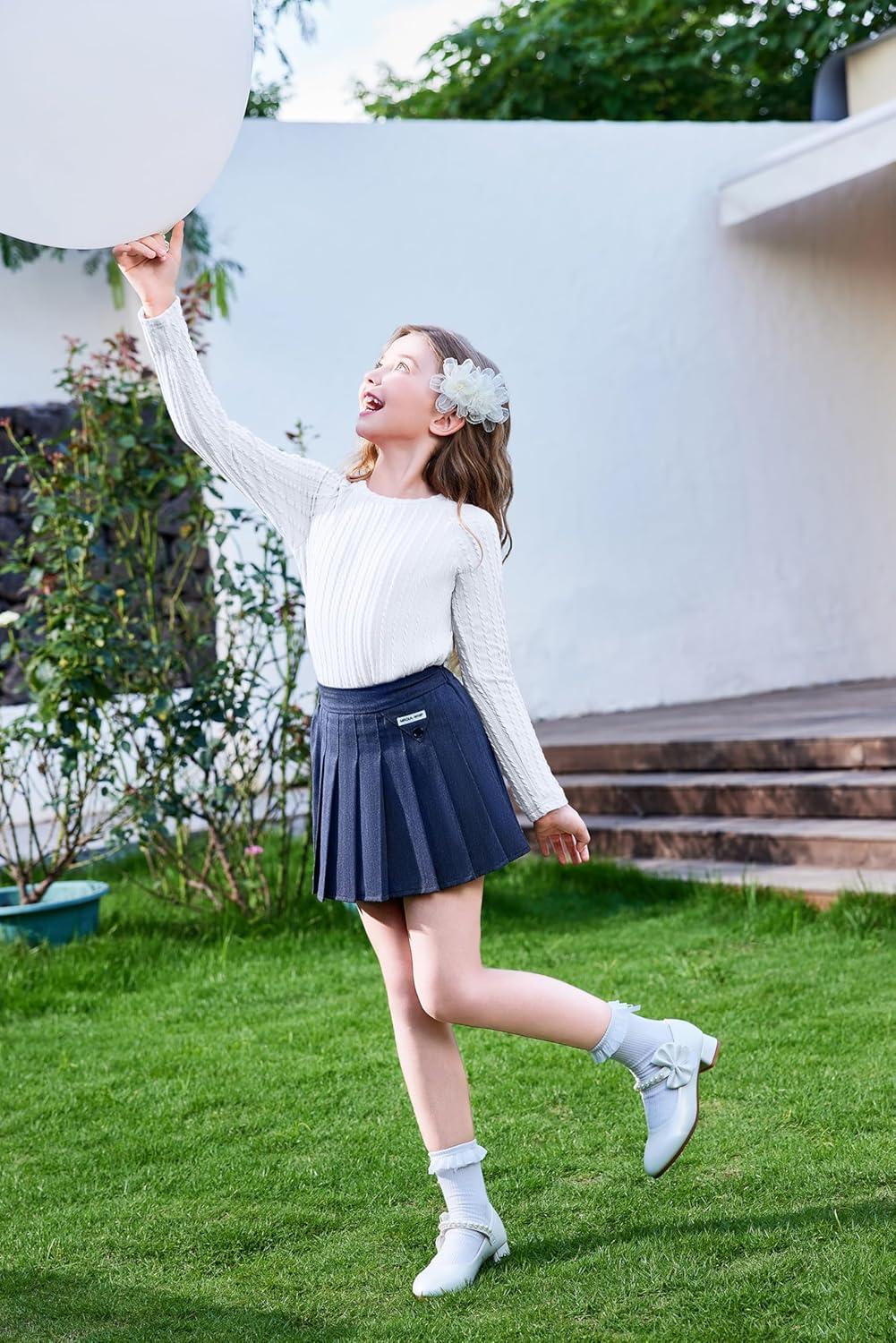 imageArshiner Girls Raglan Long Sleeves Shirts Textured Knit Tops for Girls Casual Soft Kids Loose Blouse TeeWhite