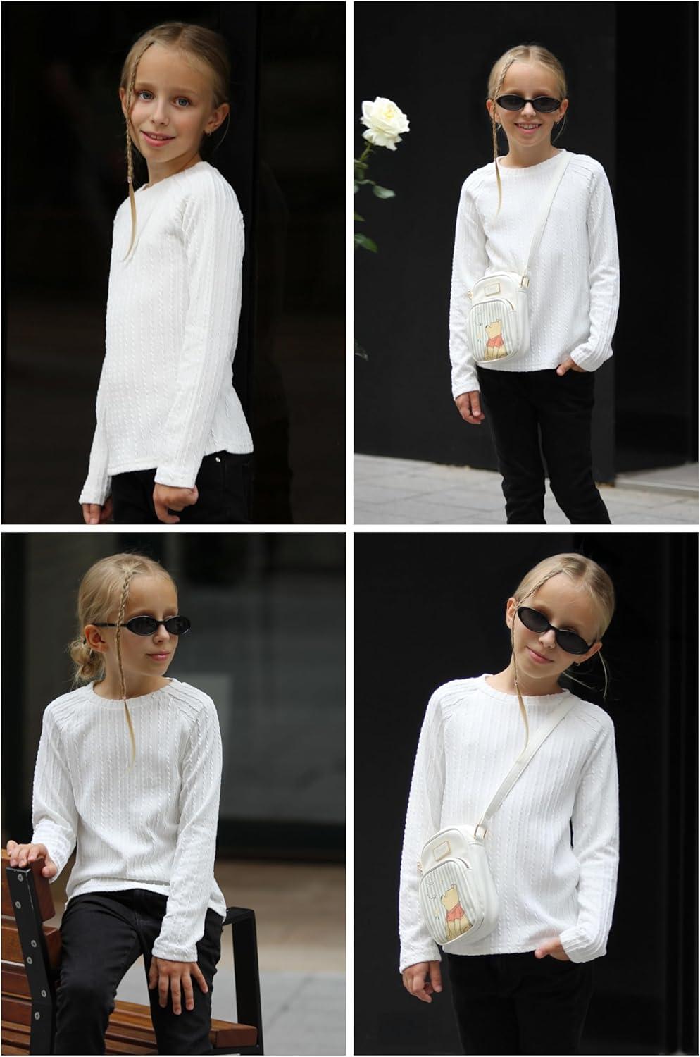 imageArshiner Girls Raglan Long Sleeves Shirts Textured Knit Tops for Girls Casual Soft Kids Loose Blouse TeeWhite
