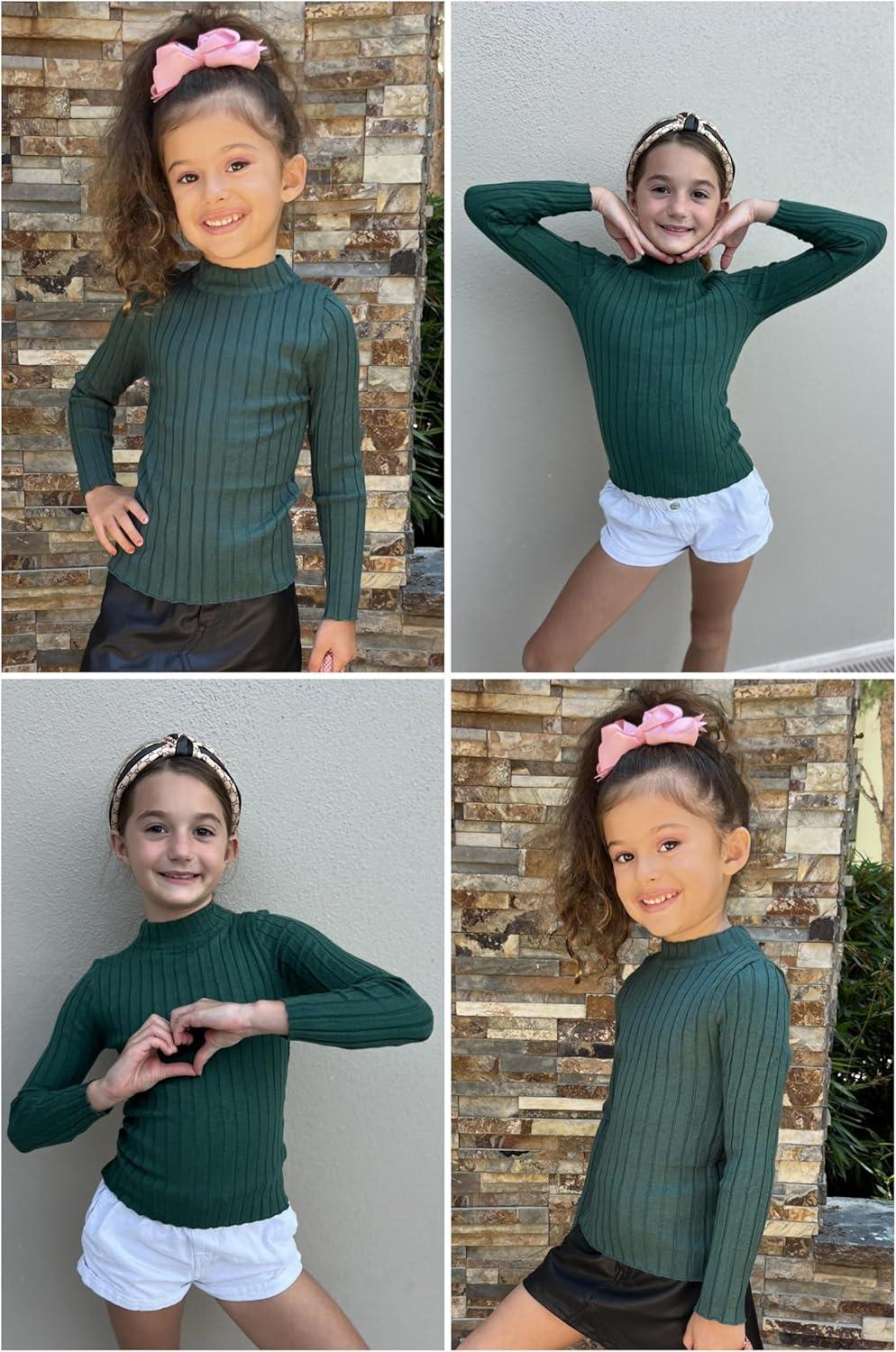 imageArshiner Girls Shirts Half Turtleneck Long Sleeve Tops Casual Knitted Slim Fit Pullover Blouse TeeForest Green