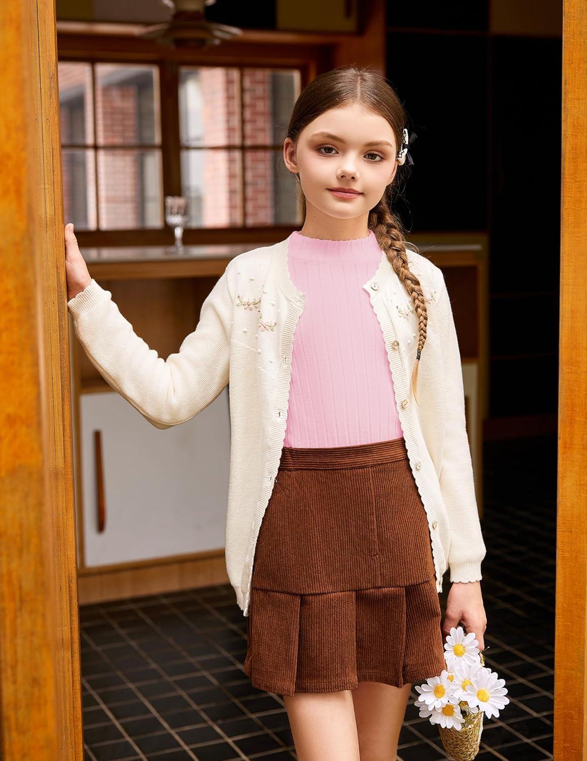 imageArshiner Girls Shirts Half Turtleneck Long Sleeve Tops Casual Knitted Slim Fit Pullover Blouse TeePink