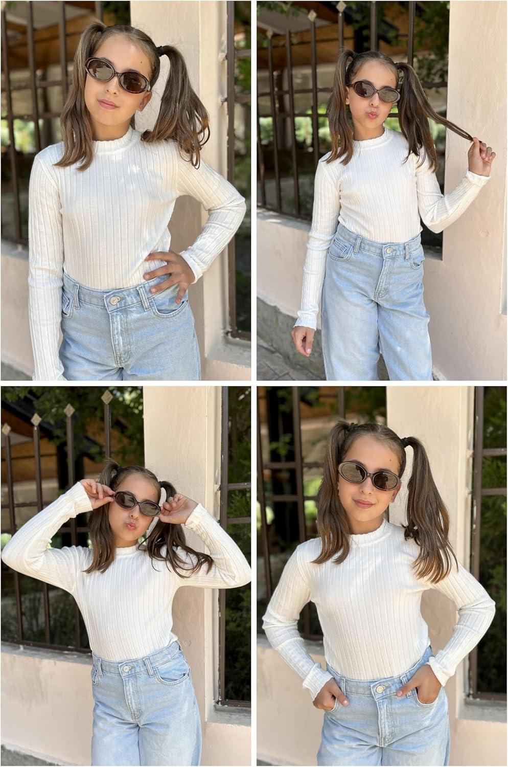 imageArshiner Girls Shirts Half Turtleneck Long Sleeve Tops Casual Knitted Slim Fit Pullover Blouse TeeWhite