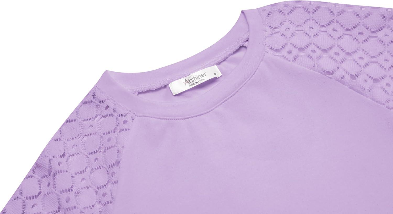 imageArshiner Girls Shirts Lace Raglan Long Sleeves Crewneck Casual Soft Kids Blouse Tee TopsPurple