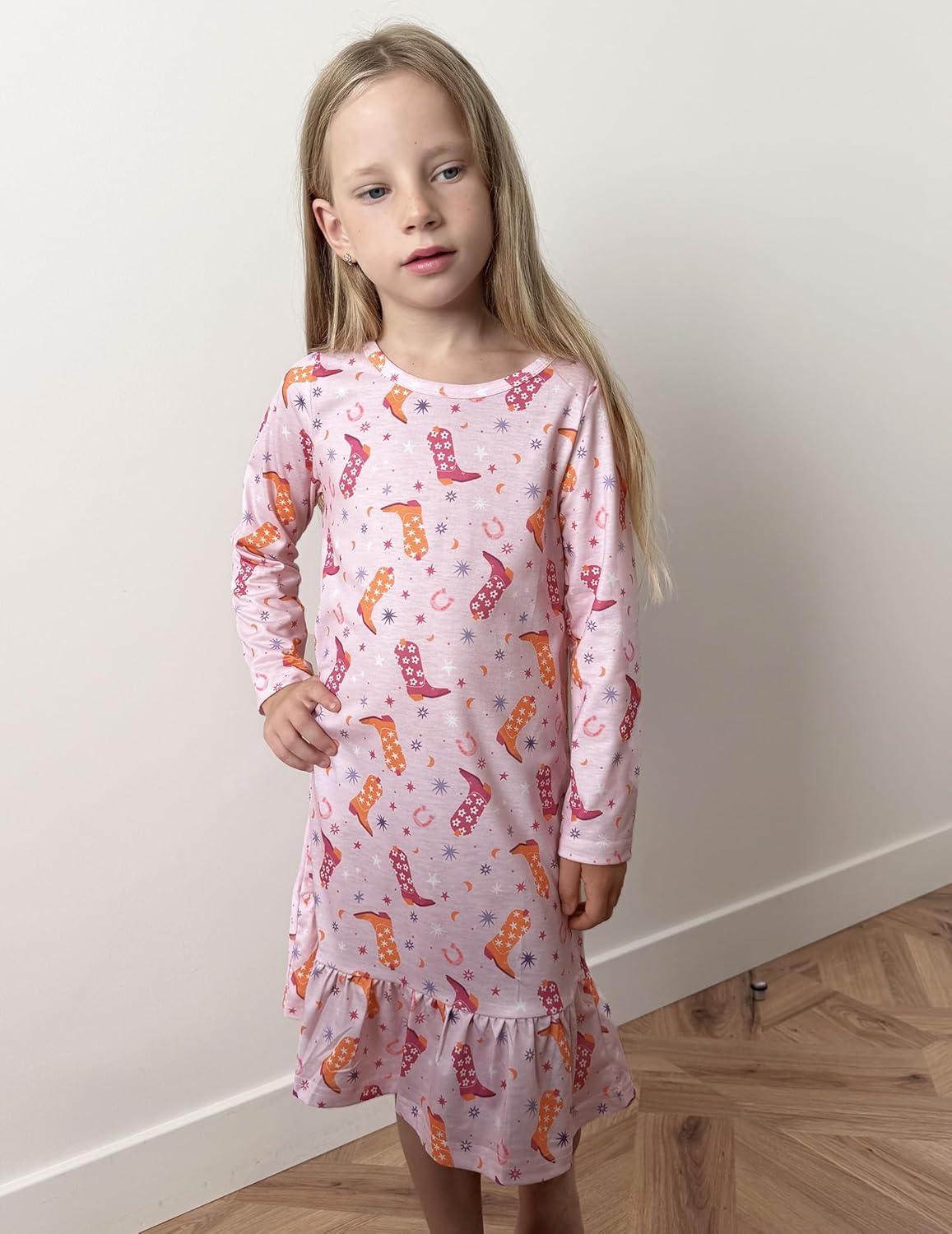 imageArshiner Girls Sleepwear Long Sleeve Cute Nightgown Nightie Pajama DressPink Boots