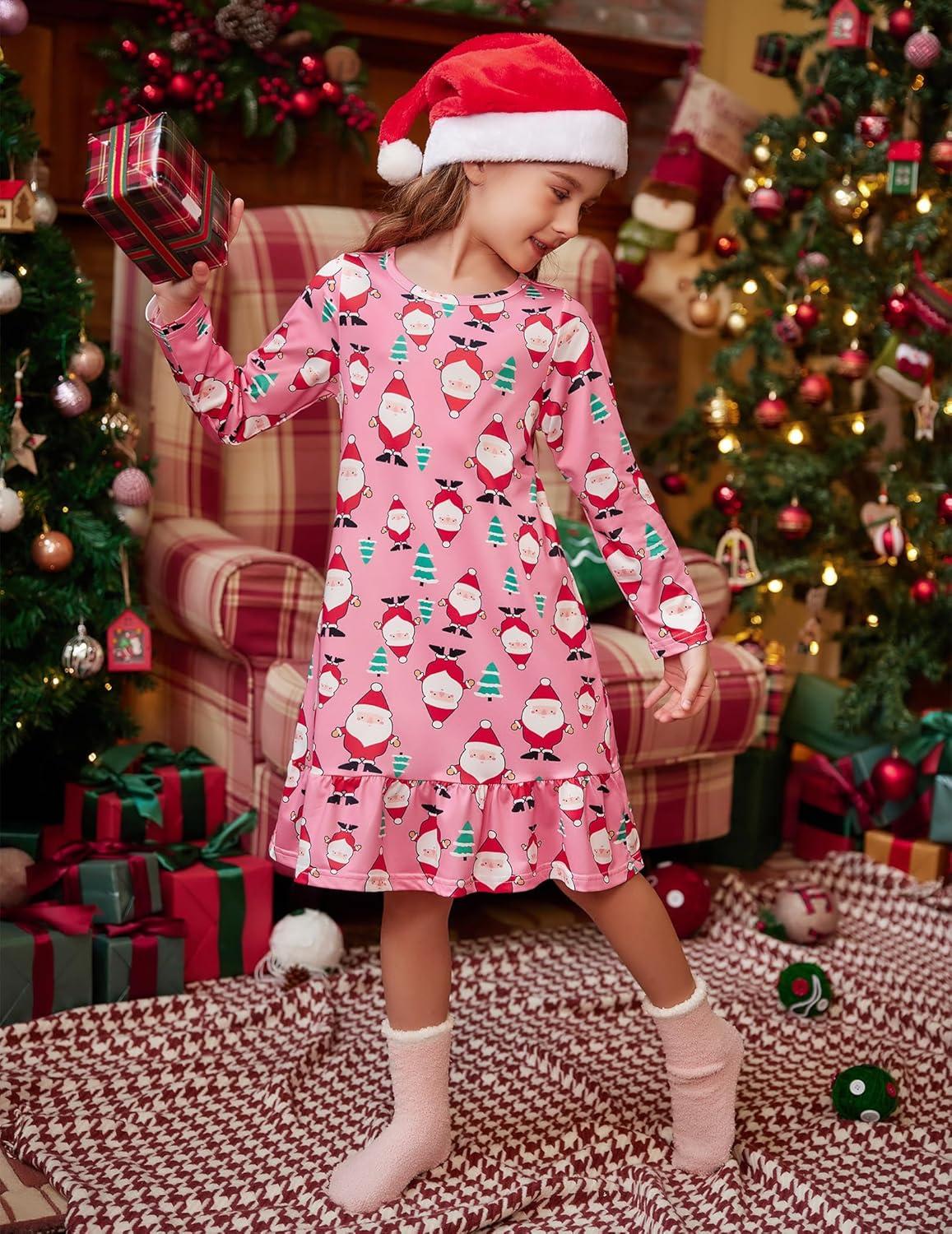 imageArshiner Girls Sleepwear Long Sleeve Cute Nightgown Nightie Pajama DressPink Christmas