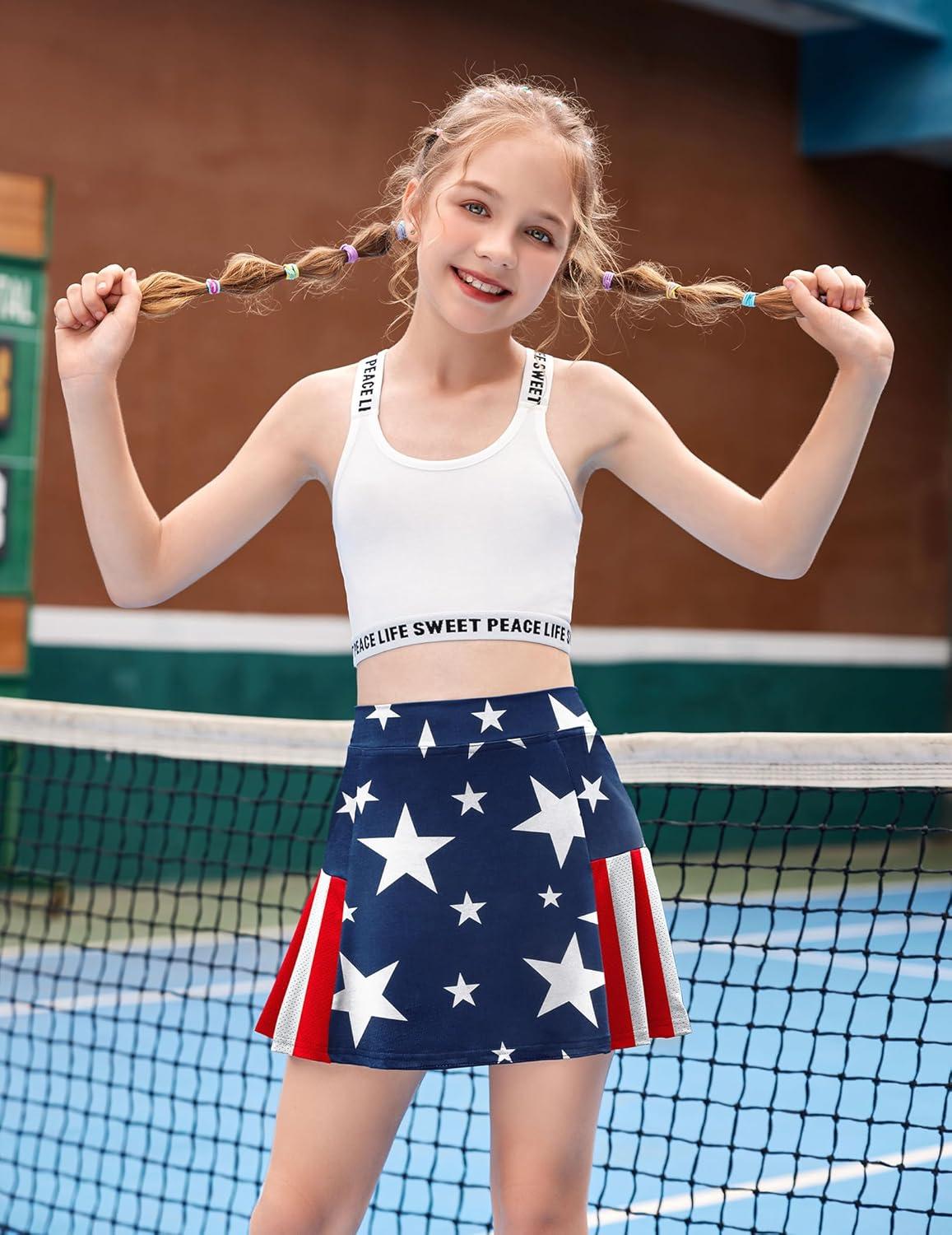 imageArshiner Girls Sport Skirts with Shorts Athletic Pleated Skort Colorful Performance SkortsBlue White Red