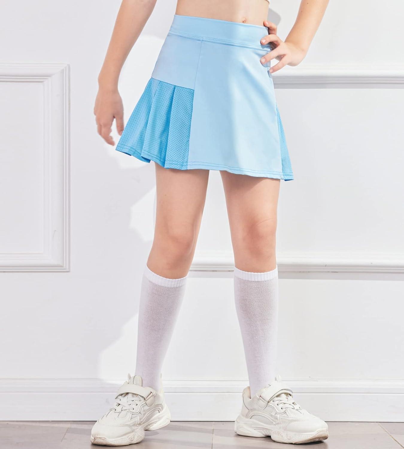 imageArshiner Girls Sport Skirts with Shorts Athletic Pleated Skort Colorful Performance SkortsLight Blue