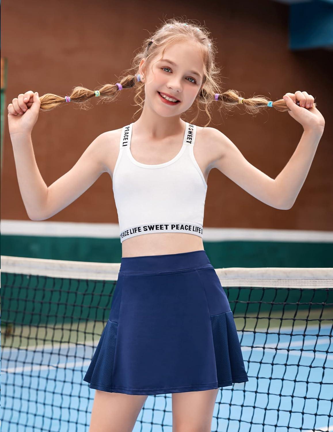 imageArshiner Girls Sport Skirts with Shorts Athletic Pleated Skort Colorful Performance SkortsNavy Blue