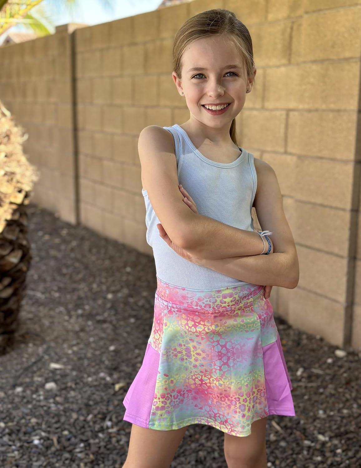 imageArshiner Girls Sport Skirts with Shorts Athletic Pleated Skort Colorful Performance SkortsRainbow Pink Leopard