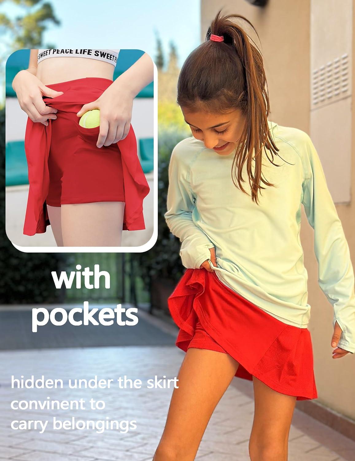 imageArshiner Girls Sport Skirts with Shorts Athletic Pleated Skort Colorful Performance SkortsRed
