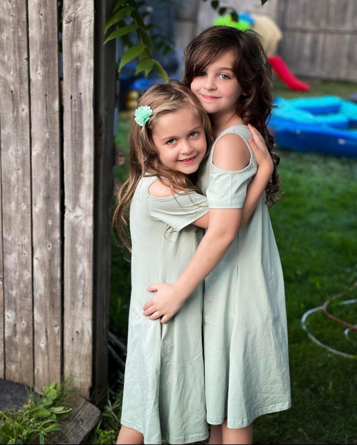 imageArshiner Girls Summer Dress Short Sleeve Cold Shoulder Solid Color Swing Casual Dresses with PocketsMint Green