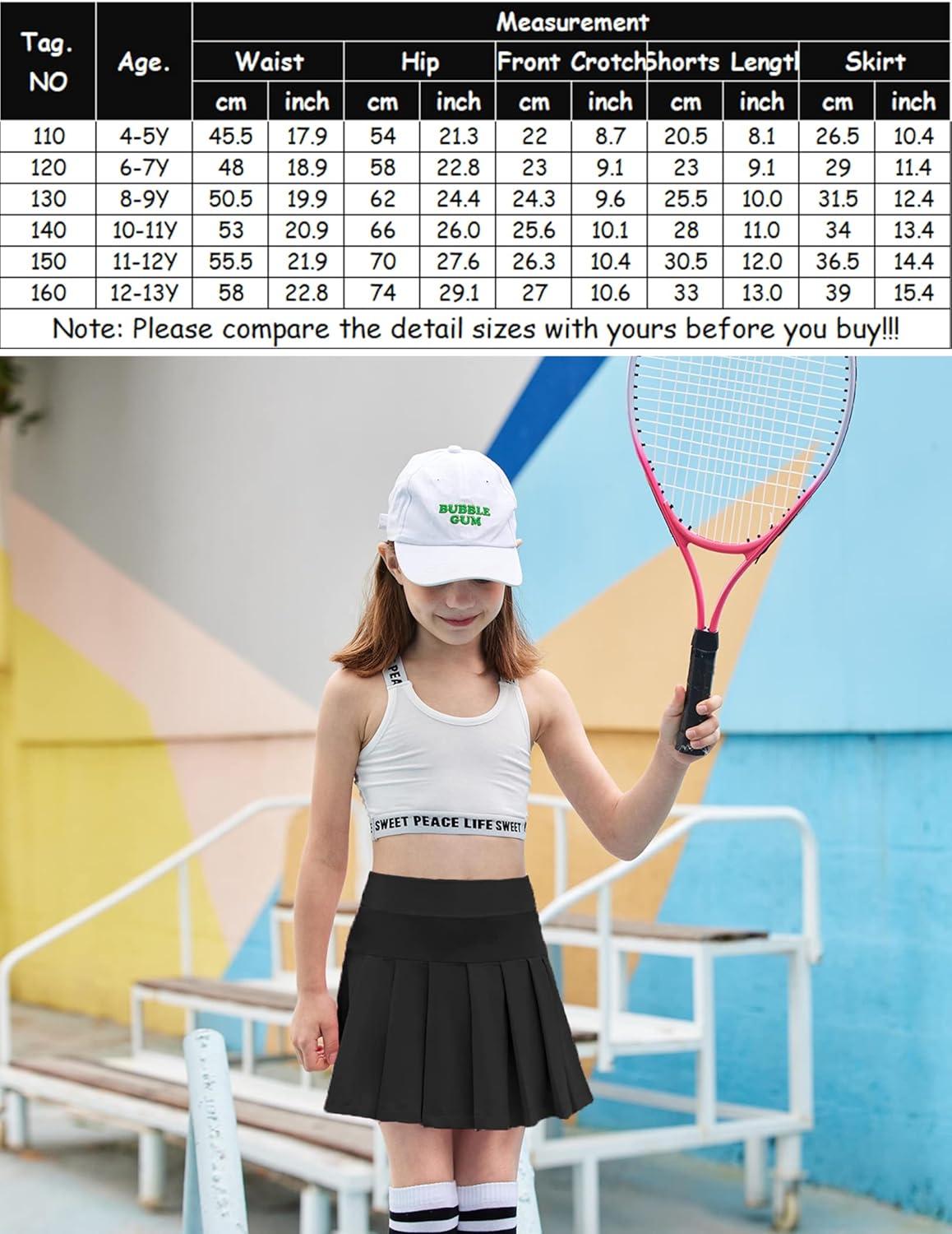 imageArshiner Girls Tennis Skirts with Shorts Athletic Pleated Skirt Workout Performance Skorts with Pockets for Kids 413YBlack