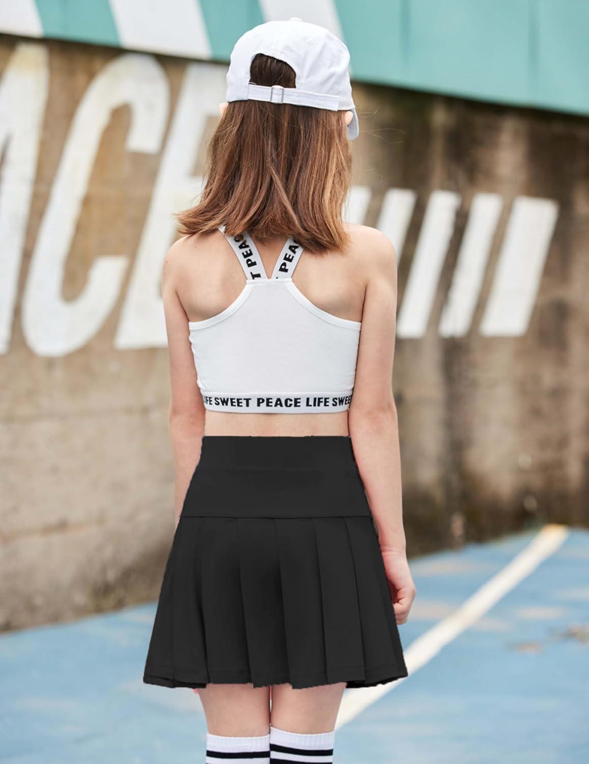 imageArshiner Girls Tennis Skirts with Shorts Athletic Pleated Skirt Workout Performance Skorts with Pockets for Kids 413YBlack