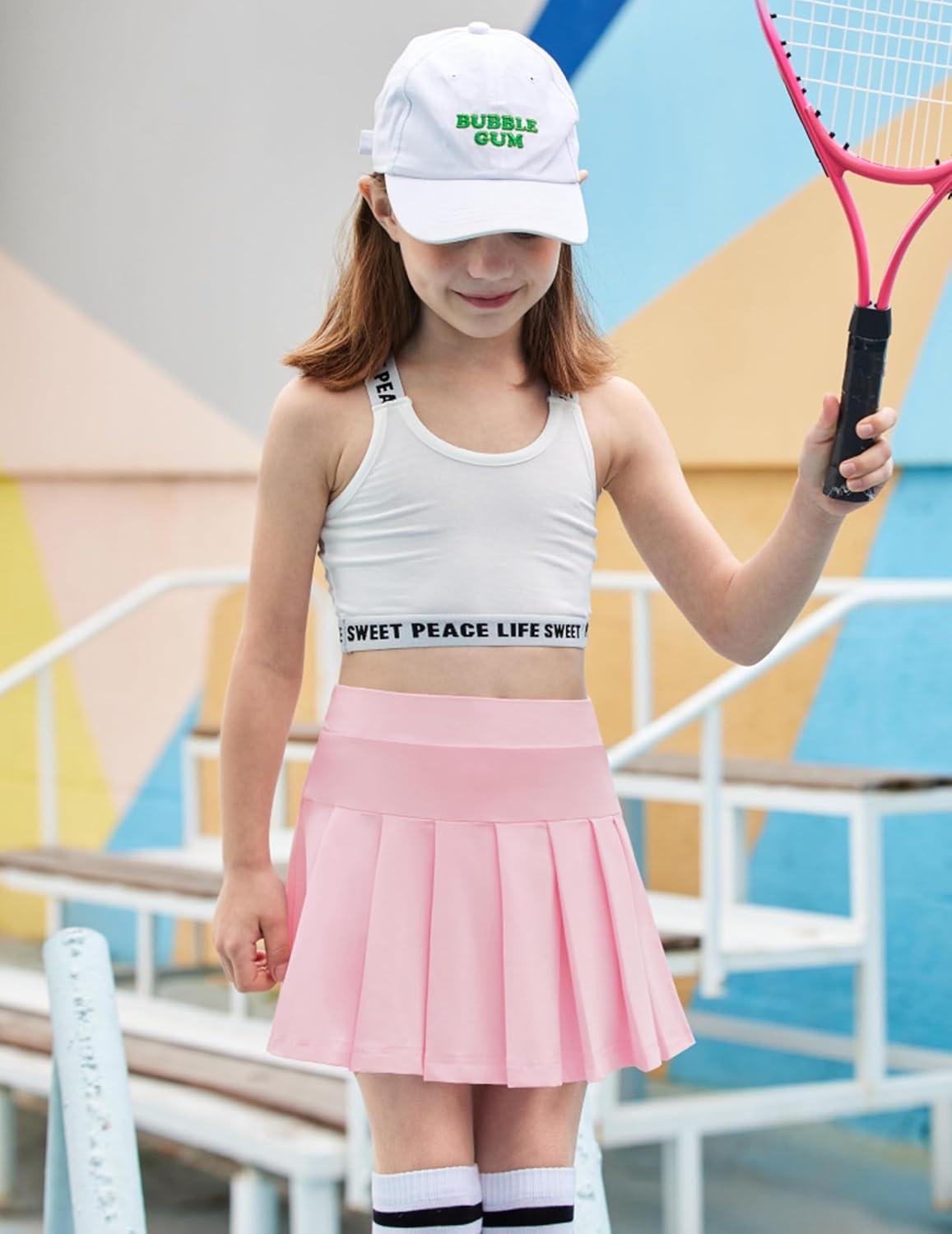imageArshiner Girls Tennis Skirts with Shorts Athletic Pleated Skirt Workout Performance Skorts with Pockets for Kids 413YPink
