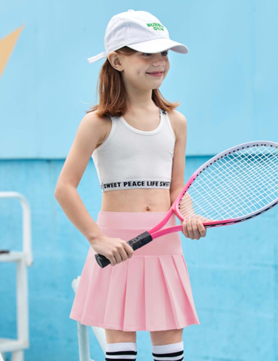 imageArshiner Girls Tennis Skirts with Shorts Athletic Pleated Skirt Workout Performance Skorts with Pockets for Kids 413YPink