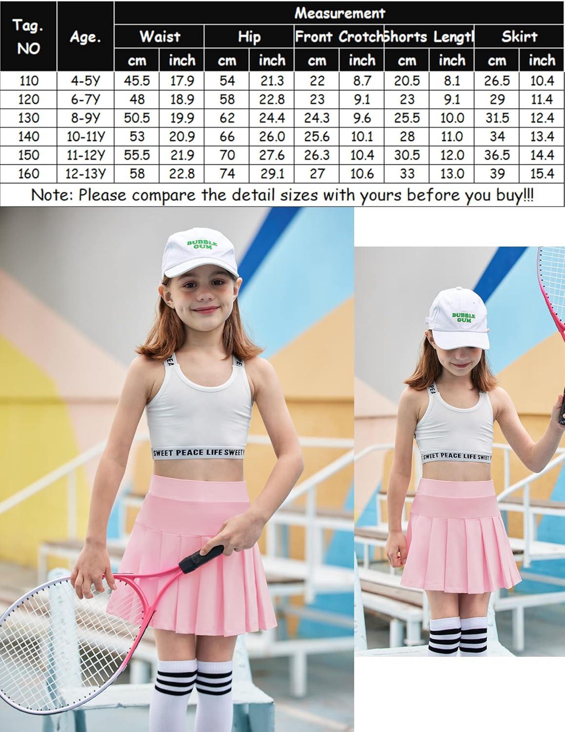 imageArshiner Girls Tennis Skirts with Shorts Athletic Pleated Skirt Workout Performance Skorts with Pockets for Kids 413YPink