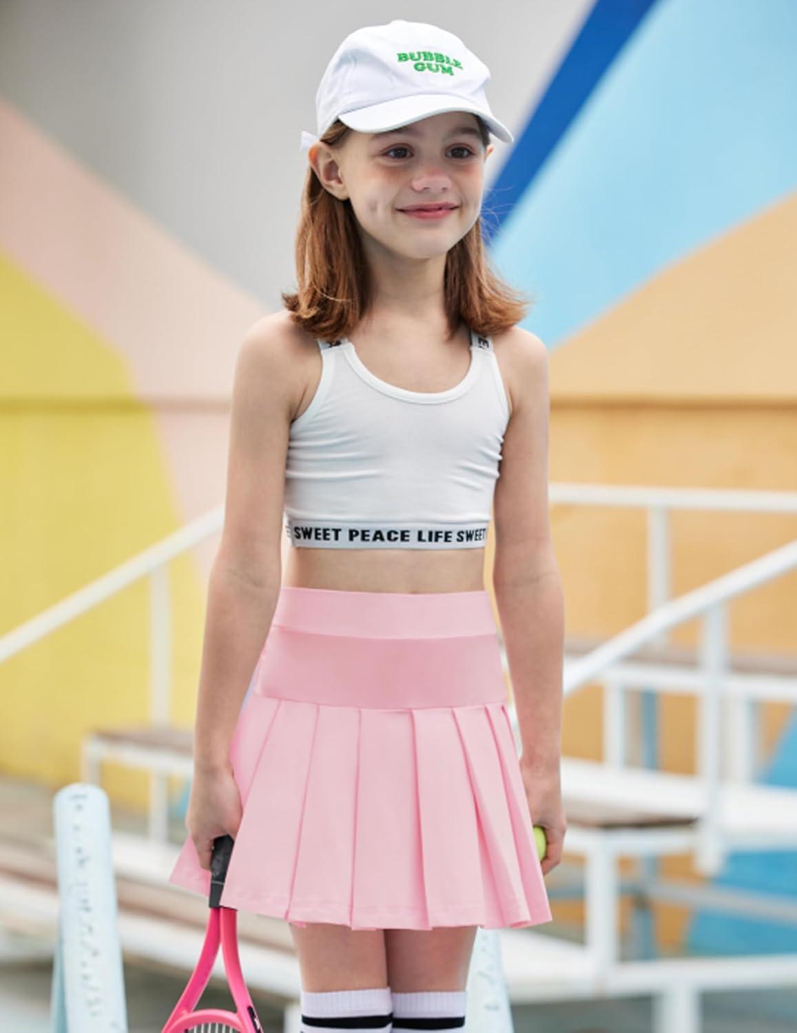 imageArshiner Girls Tennis Skirts with Shorts Athletic Pleated Skirt Workout Performance Skorts with Pockets for Kids 413YPink