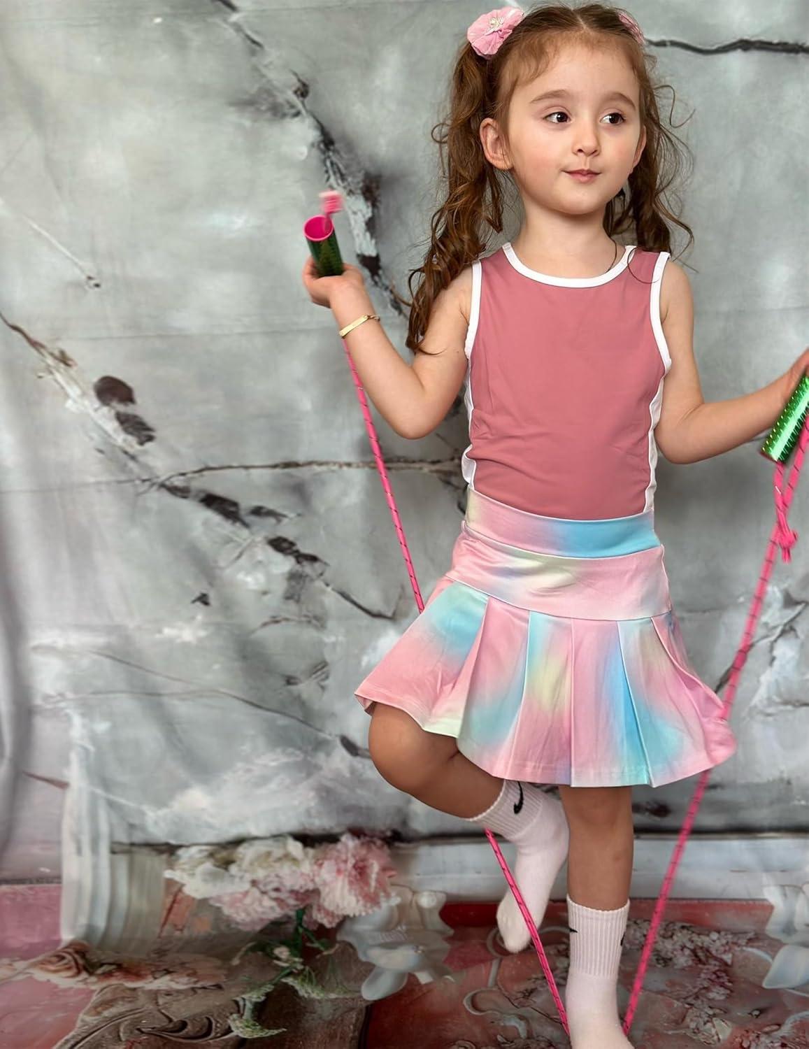 imageArshiner Girls Tennis Skirts with Shorts Athletic Pleated Skirt Workout Performance Skorts with Pockets for Kids 413YTie Dye
