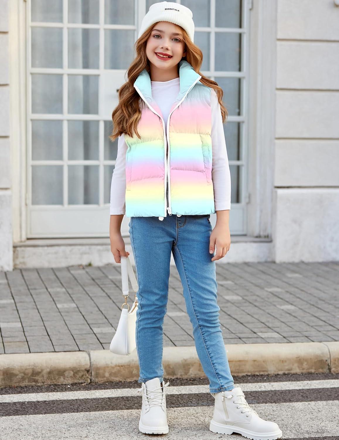imageArshiner Girls Winter Zipper Puffer Vest Lightweight Sleeveless Outwear Puffy Vests for 512 Years OldAombre