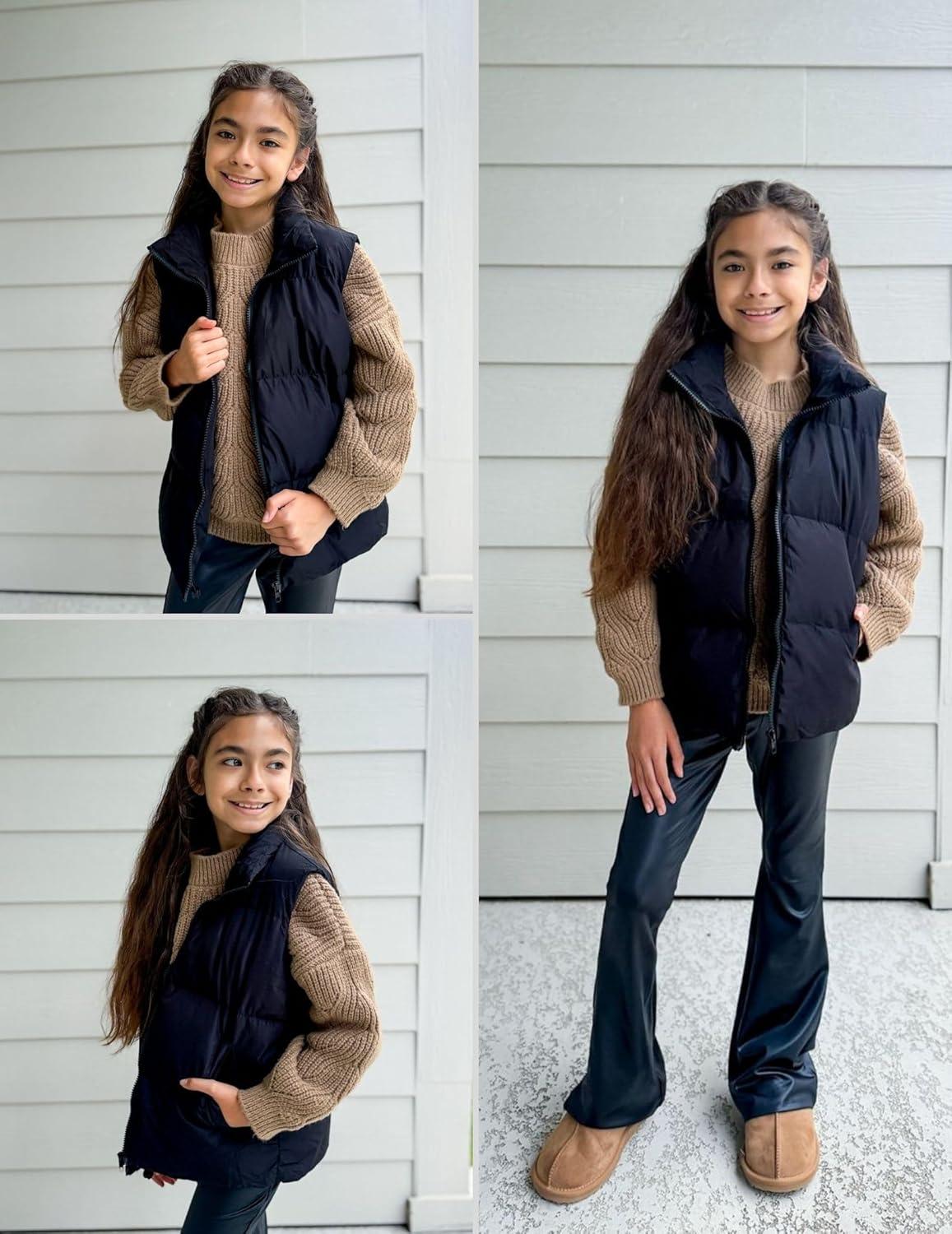 imageArshiner Girls Winter Zipper Puffer Vest Lightweight Sleeveless Outwear Puffy Vests for 512 Years OldBlack