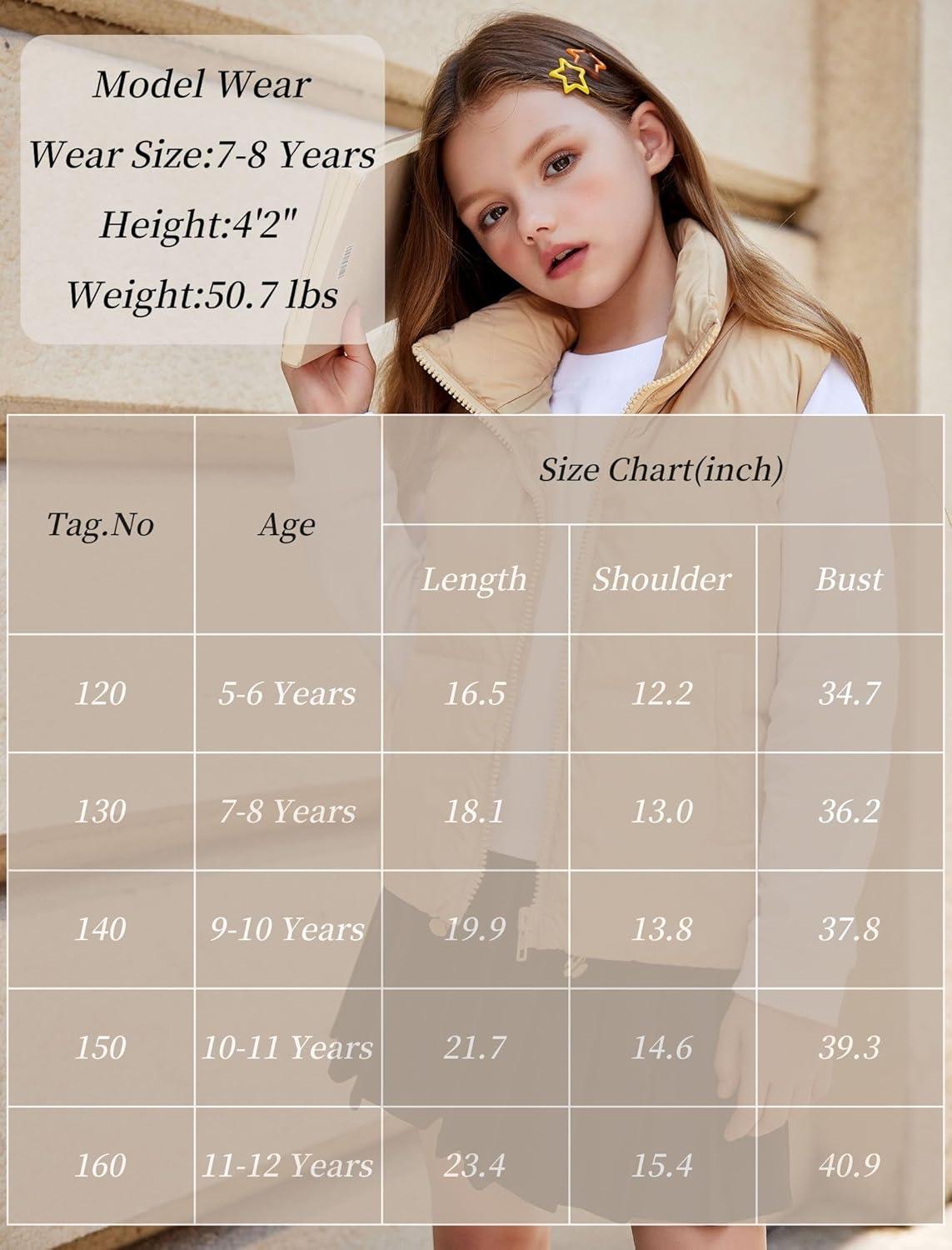 imageArshiner Girls Winter Zipper Puffer Vest Lightweight Sleeveless Outwear Puffy Vests for 512 Years OldBlack