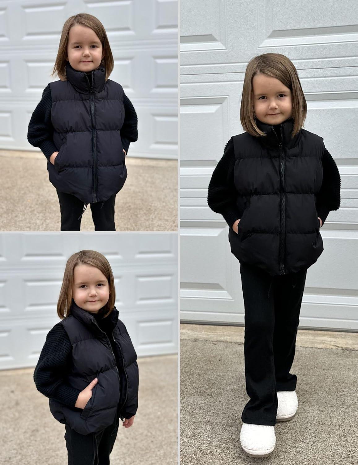 imageArshiner Girls Winter Zipper Puffer Vest Lightweight Sleeveless Outwear Puffy Vests for 512 Years OldBlack