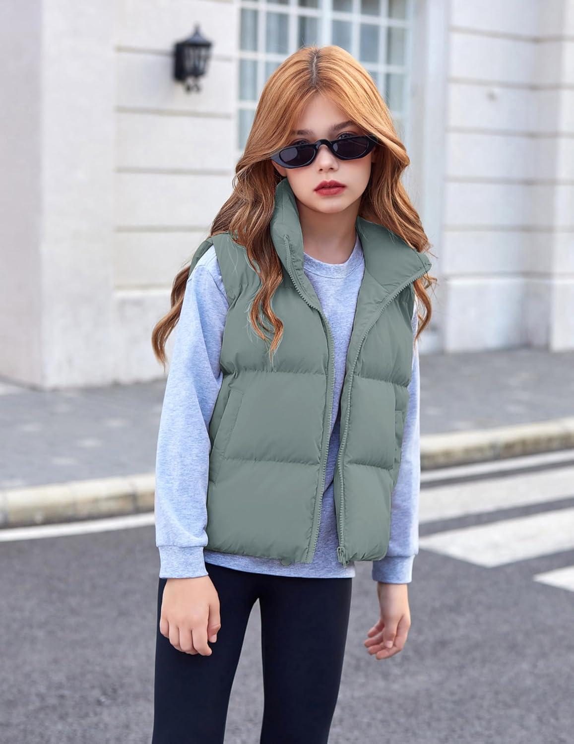 imageArshiner Girls Winter Zipper Puffer Vest Lightweight Sleeveless Outwear Puffy Vests for 512 Years OldLight Grey
