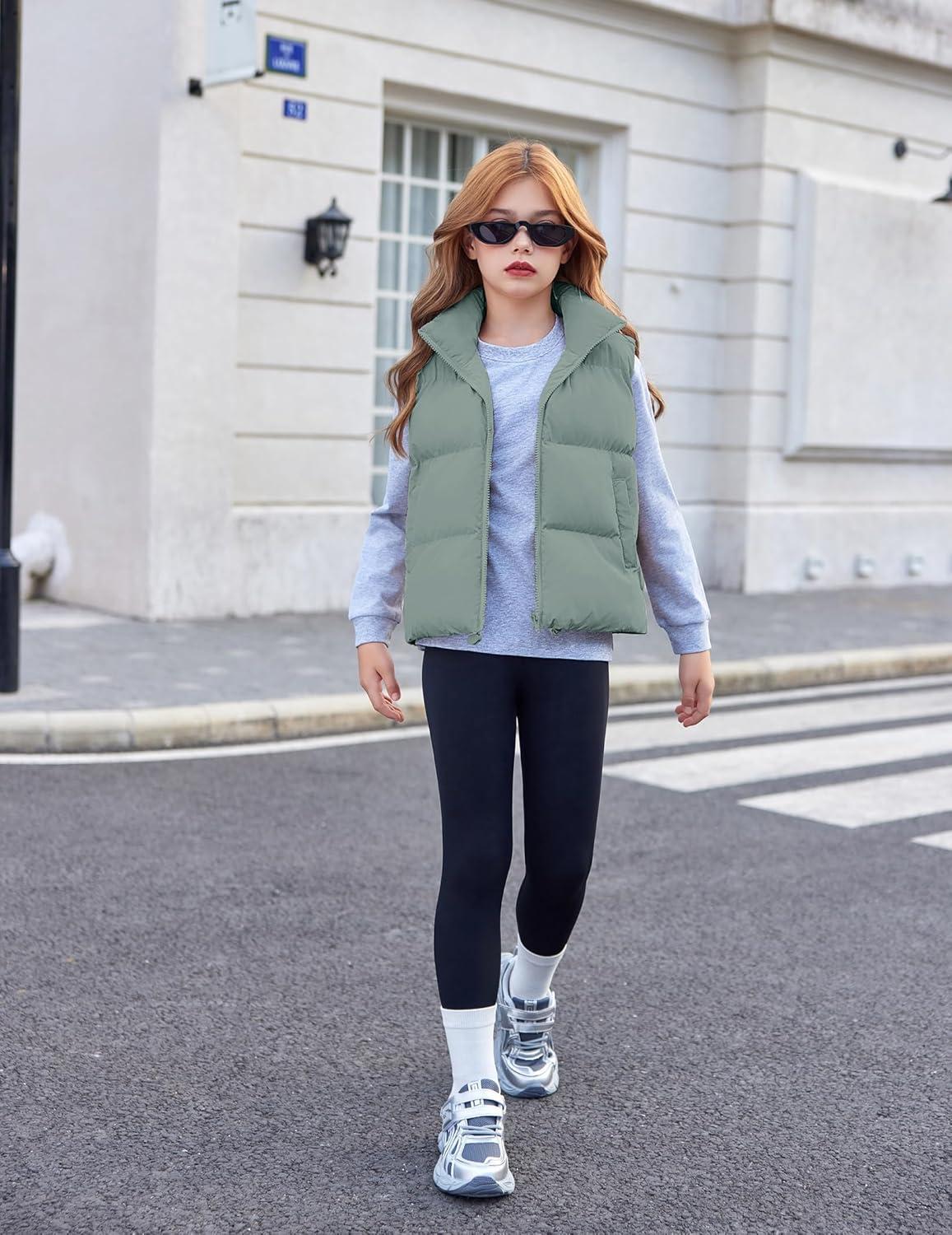 imageArshiner Girls Winter Zipper Puffer Vest Lightweight Sleeveless Outwear Puffy Vests for 512 Years OldLight Grey