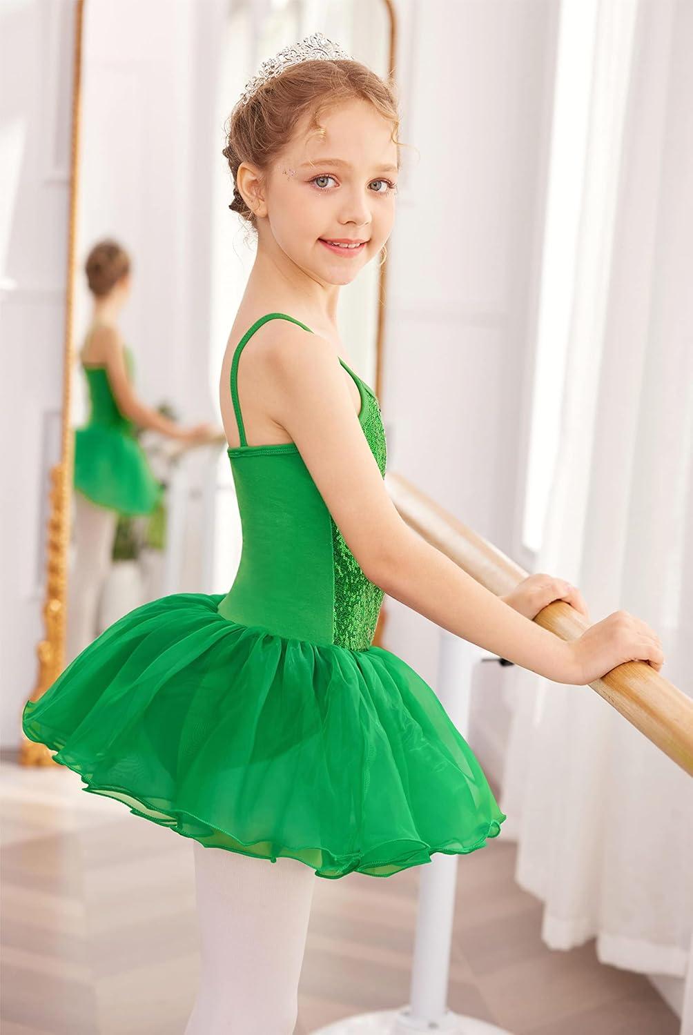 imageArshiner Kid Girls Sparkly Sequin Ballet Leotards with Tutu Skirt Dance Dress Sleeveless Ballerina Outfits