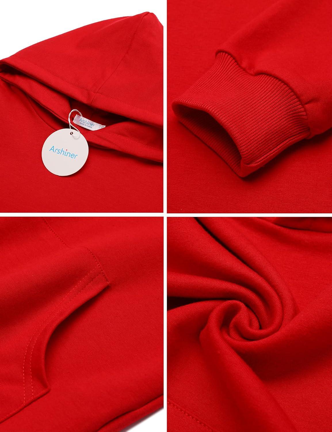 imageArshiner Kids Unisex Athletic Red Hooded Sweatshirt Casual Hoodie for Boys and Girls Size 1112