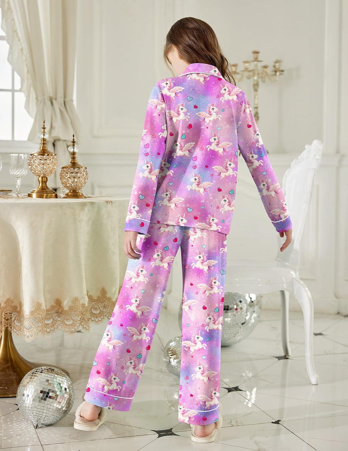 imageArshiner Pajamas Set for Girls Plaid Long Sleeve Lounge Set Button Down Pj SetsHorses Tie Dye