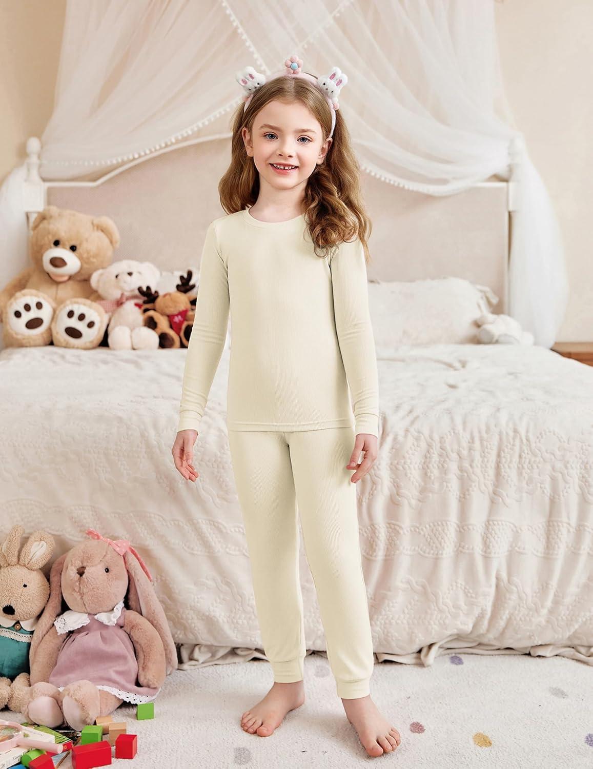 imageArshiner Pajamas for Girls Long Sleeve Pants Sets Snug fit 2 Piece Pjs Set Soft SleepwearBeige