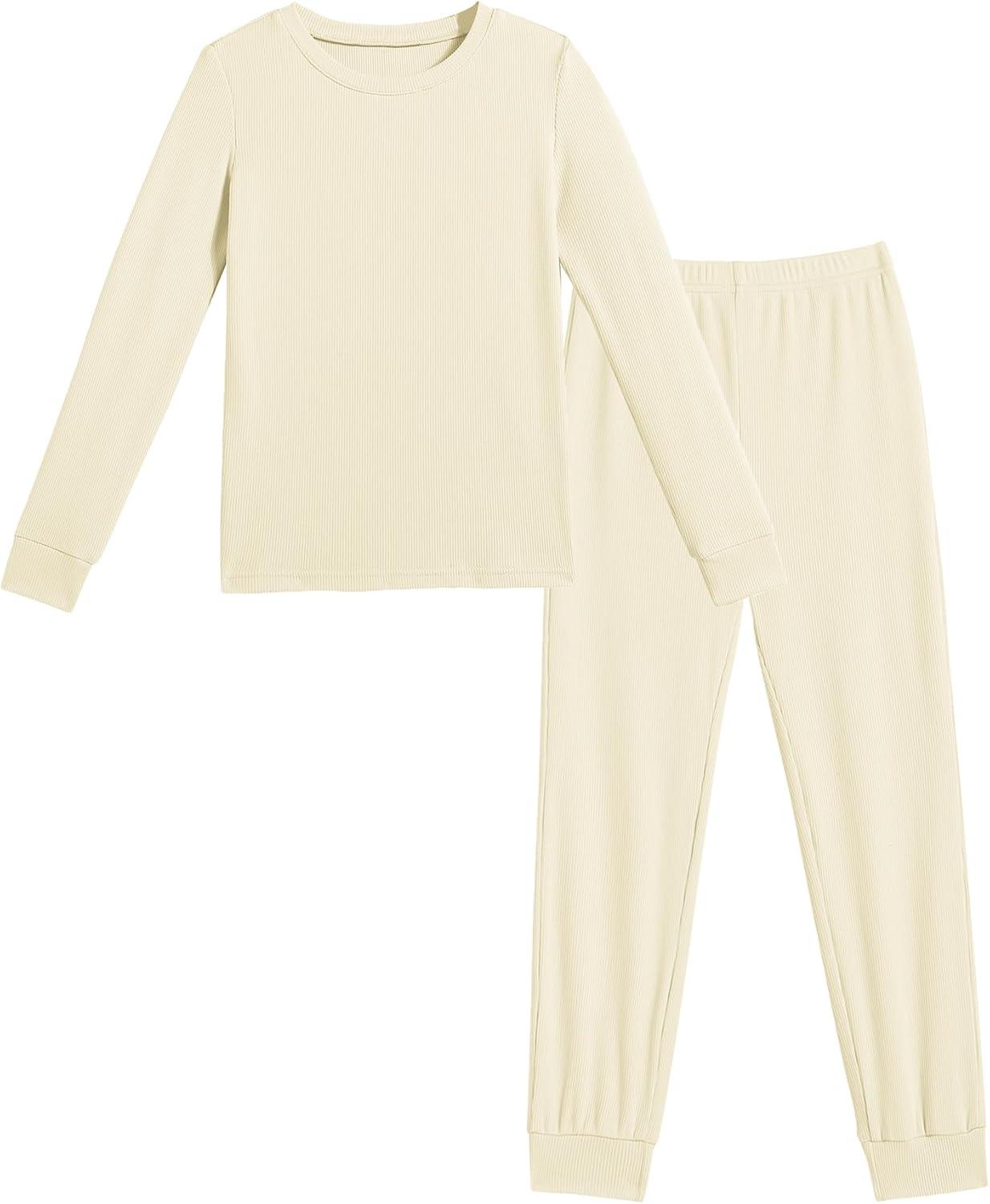 imageArshiner Pajamas for Girls Long Sleeve Pants Sets Snug fit 2 Piece Pjs Set Soft SleepwearBeige