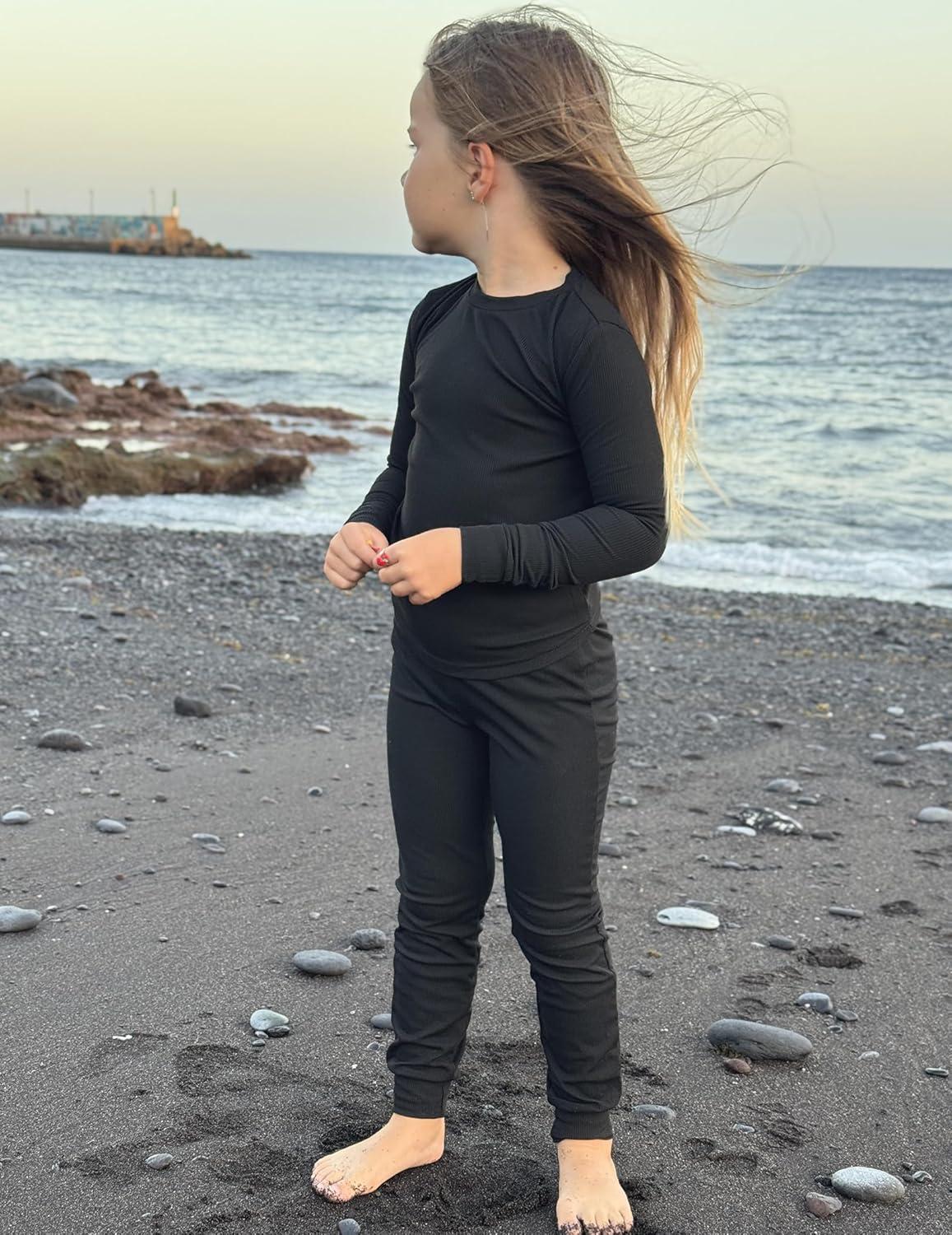 imageArshiner Pajamas for Girls Long Sleeve Pants Sets Snug fit 2 Piece Pjs Set Soft SleepwearBlack