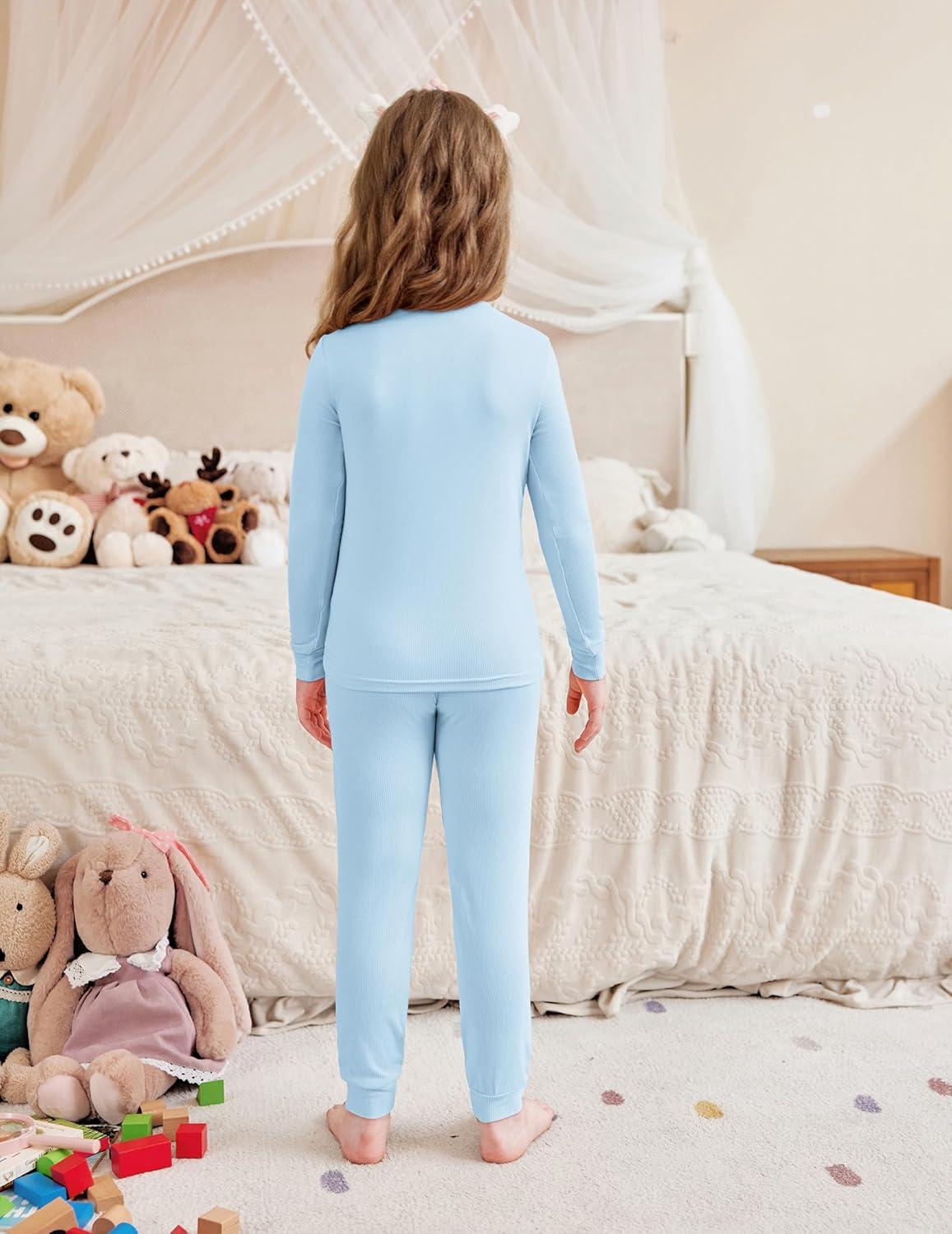 imageArshiner Pajamas for Girls Long Sleeve Pants Sets Snug fit 2 Piece Pjs Set Soft SleepwearBlue