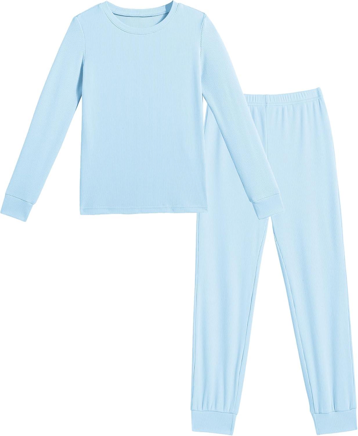 imageArshiner Pajamas for Girls Long Sleeve Pants Sets Snug fit 2 Piece Pjs Set Soft SleepwearBlue