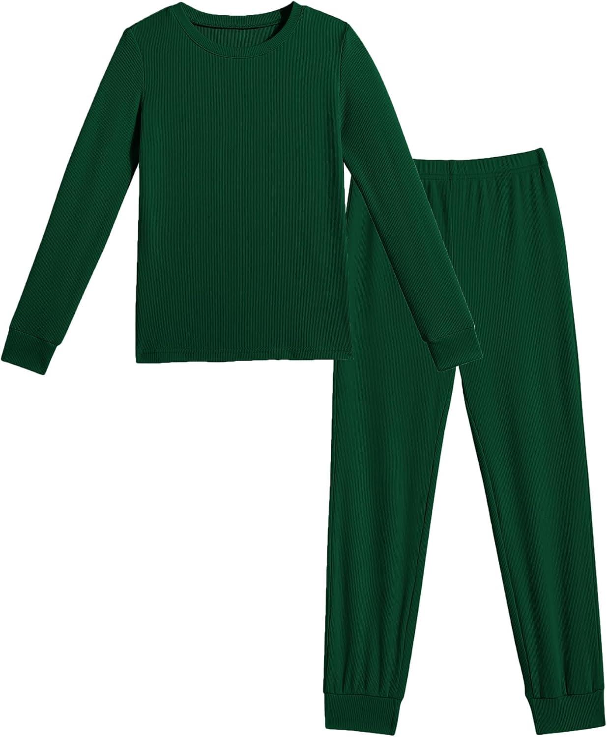 imageArshiner Pajamas for Girls Long Sleeve Pants Sets Snug fit 2 Piece Pjs Set Soft SleepwearGreen