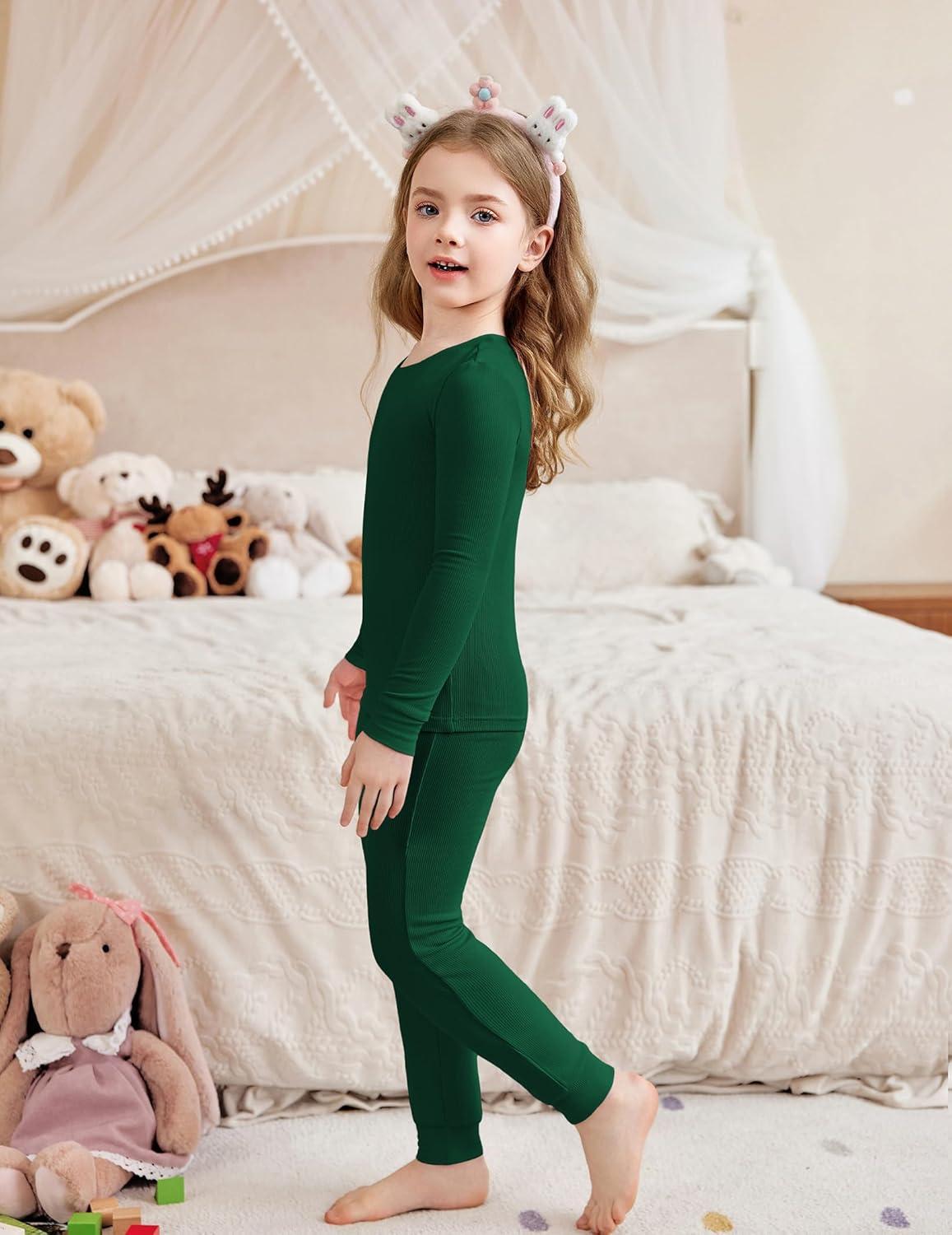 imageArshiner Pajamas for Girls Long Sleeve Pants Sets Snug fit 2 Piece Pjs Set Soft SleepwearGreen