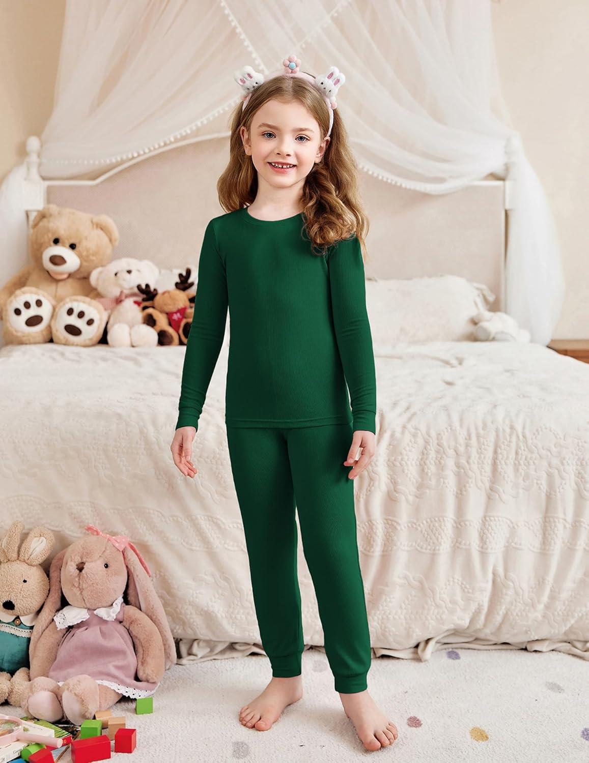 imageArshiner Pajamas for Girls Long Sleeve Pants Sets Snug fit 2 Piece Pjs Set Soft SleepwearGreen